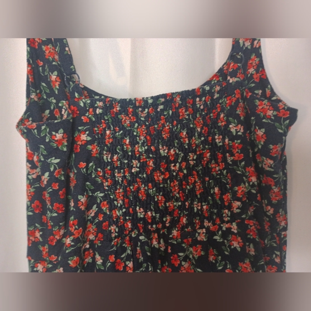 Old Navy Linen Mini Dress Small Ditsy Floral Smocked Cottage Preppy Americana - Picture 9 of 16